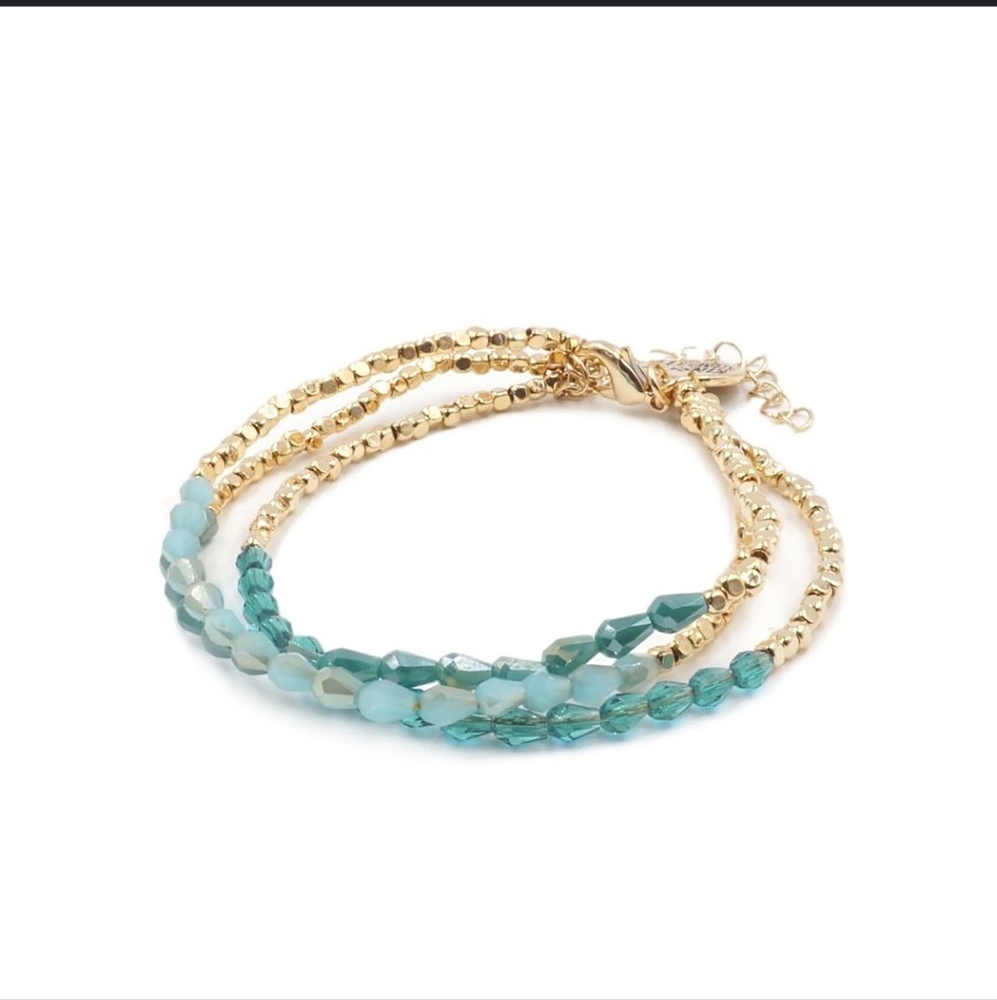 Kinsley Armelle Glass Beaded Bracelet Faucted Multi Blue 18k Over Stainless New!